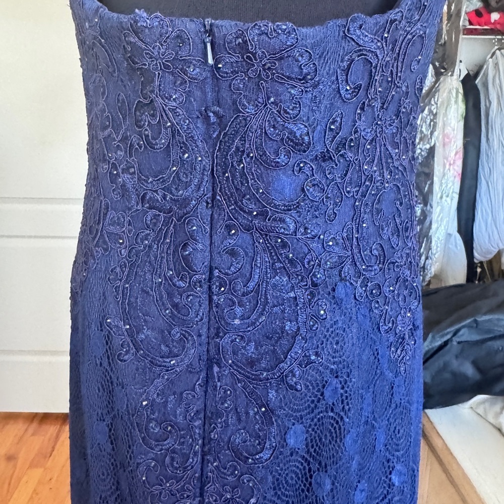JVN by Jovani Navy Blue Lace Beaded Evening Gown – Formal Maxi Dress - Picture 6 of 7